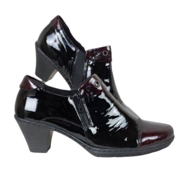 Rieker Patent Leather Derby Ankle Shoes Shoeties Two-Tone Black Burgundy Size 38 - Picture 2 of 16